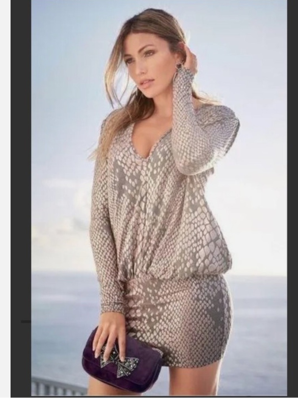 VENUS Metallic Snake-Print Long Sleeve Mini Dress/Tunic